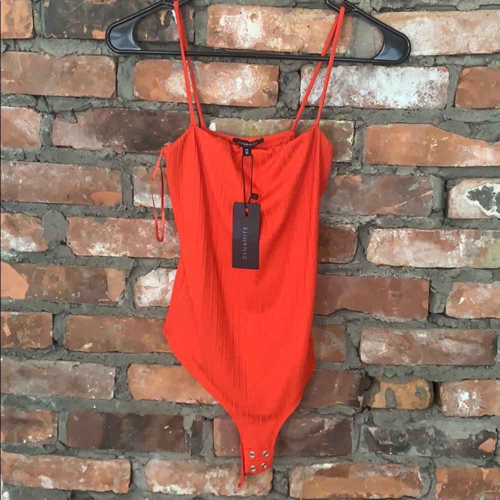 Red ribbed body suit